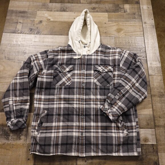 Work N' Sport Hooded Berber Lined Snap Flannel men's 2XL plaid - Picture 1 of 10